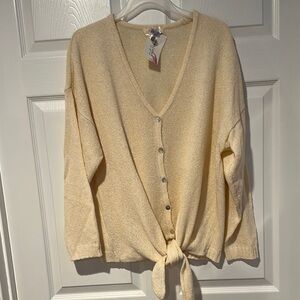 New with Tags Cream Tie-Front Lightweight Cardigan Sweater-One Size